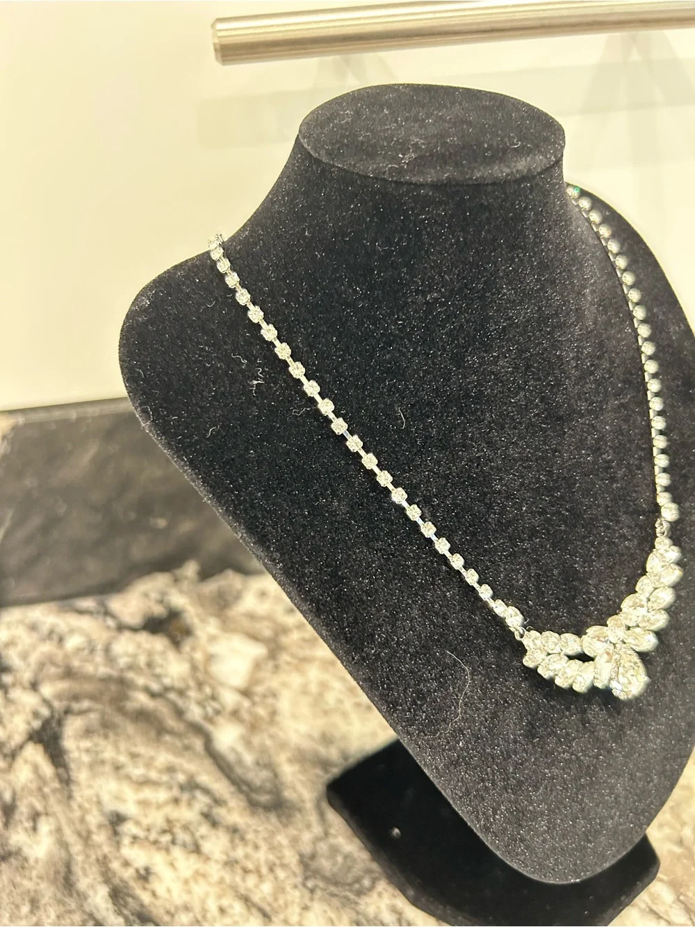 Sparkling Clear Crystal Statement Necklace in Silver Tone